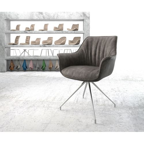 Chaise-Rembourrée-Pivotante Keila-Flex Avec Accoudoir Cadre Croisé Conique Acier Inoxydable Anthracite Vintage