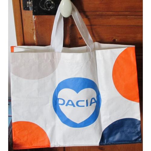 Sac Shopping Publicitaire Dacia - 50x38x17cm - Fond Blanc - 1 Face Dacia/1 Face Hello Dacia -2 Anses De Portage - Plastique Rigide