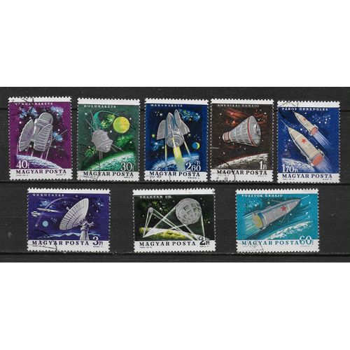 Hongrie 1964 : Espace : Lunik / Venusik / Vostok / Capsule Américaine / Testar 1 Et 2 / Mars / Vol Soviétique Groupé - Série Entière De 8 Timbres Oblitérés Rare
