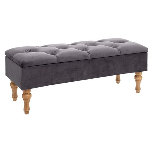 Banc En Velours Avec Coffre Hiver - L. 102 X H. 41 Cm - Gris