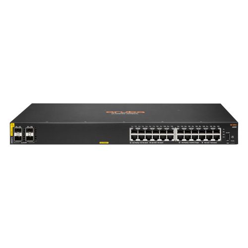 HPE Aruba 6000 24G Class4 PoE 4SFP 370W Switch - Commutateur - Géré - 24 x 10/100/1000 (PoE+) + 4 x Gigabit SFP - flux d'air côte à côte - Montable sur rack - PoE (370 W)