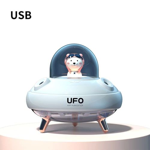 Humidificateur d'air UFO sans fil avec lumière LED,buses pour touristes,diffuseur d'huiles essentielles à ultrasons,humidificateur de bureau,mignon,planète,ours - Type White USB Models