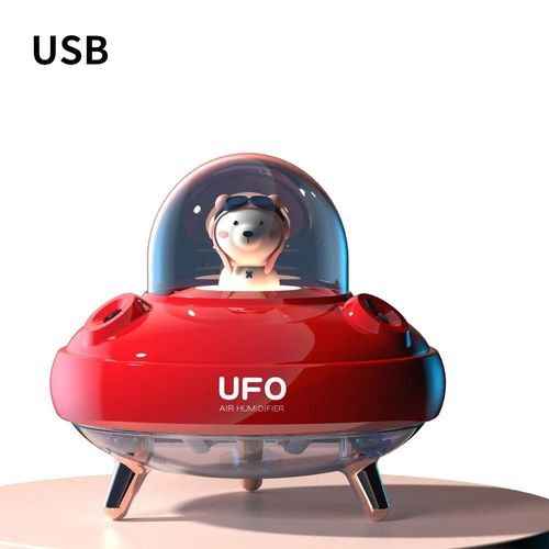 Humidificateur d'air UFO sans fil avec lumière LED,buses pour touristes,diffuseur d'huiles essentielles à ultrasons,humidificateur de bureau,mignon,planète,ours - Type Red USB Models
