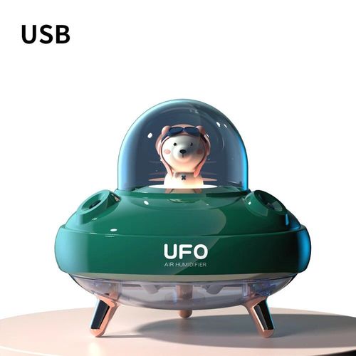 Humidificateur d'air UFO sans fil avec lumière LED,buses pour touristes,diffuseur d'huiles essentielles à ultrasons,humidificateur de bureau,mignon,planète,ours - Type Green USB Models