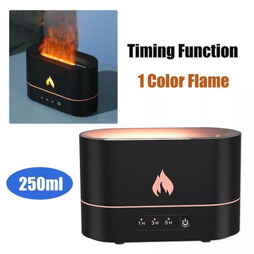 Humidificateur d'air à effet de flamme,250ml,1/3/5H,USB,intelligent,LED,diffuseur d'aromathérapie électrique,Simulation de flamme de feu - Type Black A 250ml