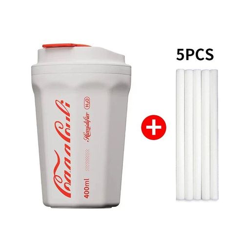 Humidificateur d'air à flamme portable sans fil aste avec batterie,diffuseur d'arômes pour la maison et la voiture,tasse de coke,le plus récent,2022 ml,400 - Type White with 5 filters-Rechargable