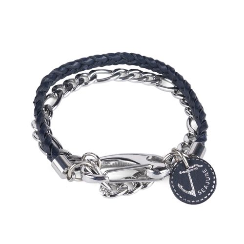 Bracelet Flores Seajure Chaã®Ne Et Cuir Tressã© Bleu