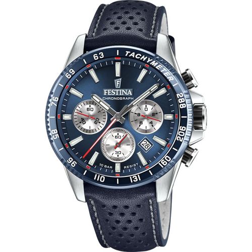 Festina Timeless Montre Homme Chrono Acier Cuir Bleu F20561/2