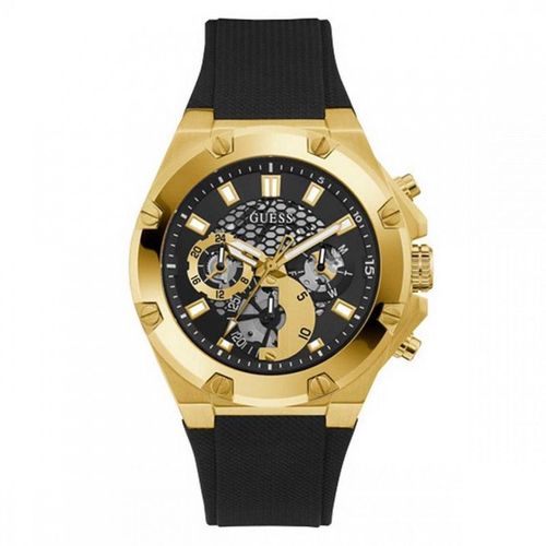 Guess Third Gear Montre Homme Multifonction Acier Doré Silicone Noir Gw0334g2