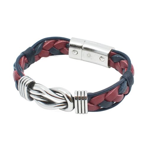 Bracelet Navarino Seajure En Cuir Tressã© Rouge Et Bleu