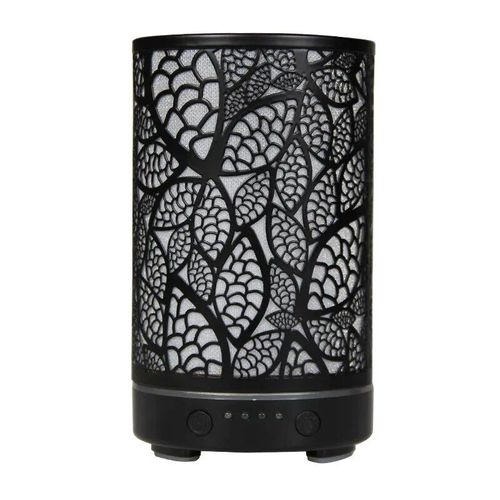 Humidificateur d'air à ultrasons avec lumière LED,diffuseur d'arômes,feuilles creuses en fer,humidificateur de bureau,appareils électroménagers intelligents,décoration de chambre - Type A-black-EU