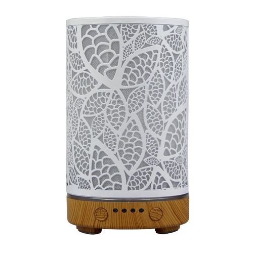 Humidificateur d'air à ultrasons avec lumière LED,diffuseur d'arômes,feuilles creuses en fer,humidificateur de bureau,appareils électroménagers intelligents,décoration - Type B-light wood grain-EU