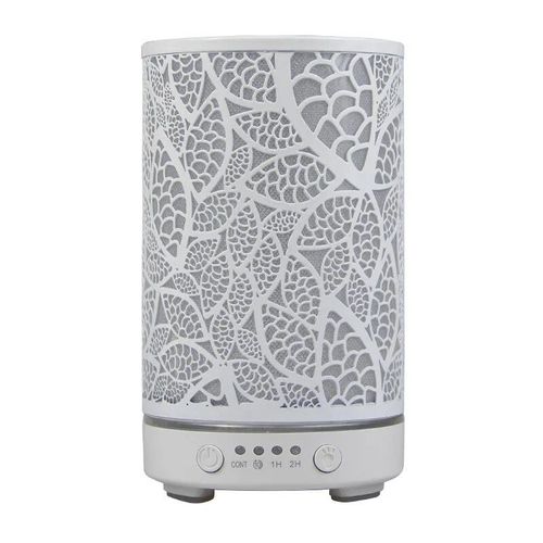 Humidificateur d'air à ultrasons avec lumière LED,diffuseur d'arômes,feuilles creuses en fer,humidificateur de bureau,appareils électroménagers intelligents,décoration de chambre - Type B-white-EU