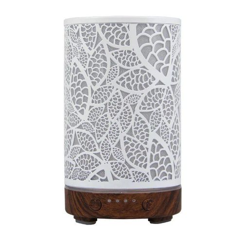 Humidificateur d'air à ultrasons avec lumière LED,diffuseur d'arômes,feuilles creuses en fer,humidificateur de bureau,appareils électroménagers intelligents,décoration d - Type B-deep wood grain-EU