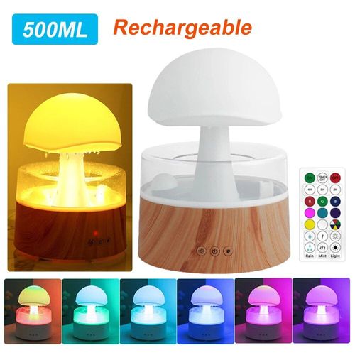Humidificateur d'air sans fil pour chambre à coucher,diffuseur de parfum,diffuseur essentiel pour château,pluie,nuage,veilleuse,appareil ménager,pièce plus lente - Type Wood grain battery