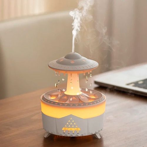 UFO-Humidificateur d'air intelligent en forme de nuage de pluie,diffuseur d'huile essentielle,goutte de pluie de 230ml,pièce plus lente - Type WHITE-EU