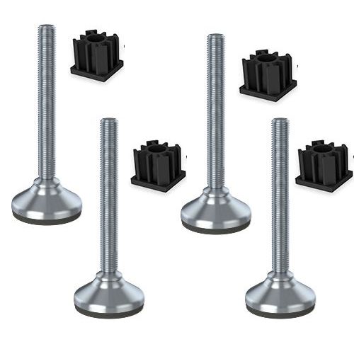 Stainless foot 16x150x65mm, base has rubber pad + inserts 40x40x2mm -Set of 4
