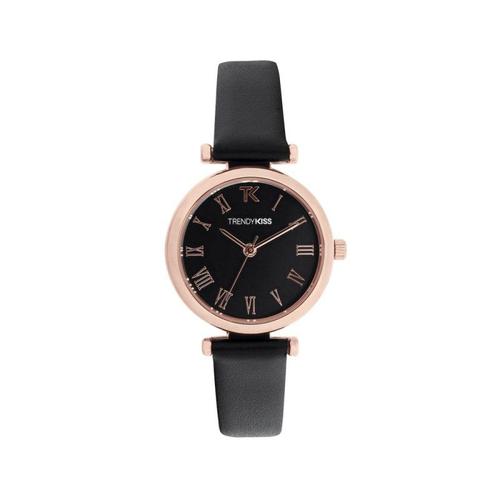 Montre Trendy Kiss Femme Romy Acier Doré Rose Cuir Noir Trg10134-02