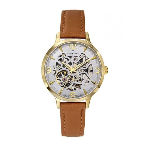 Certus Montre Femme Automatique Acier Doré Cuir Marron 646591