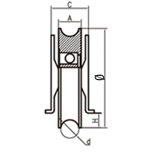 50mm Round groove wheel in support bracket