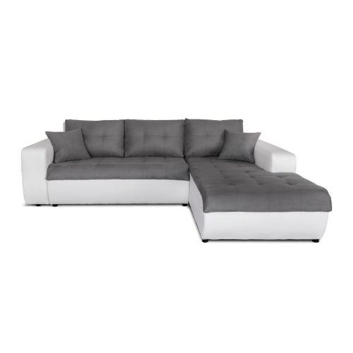 Canapé D'angle Suzie Convertible En Simili Et Microfibre - Angle Droit, Blanc / Gris