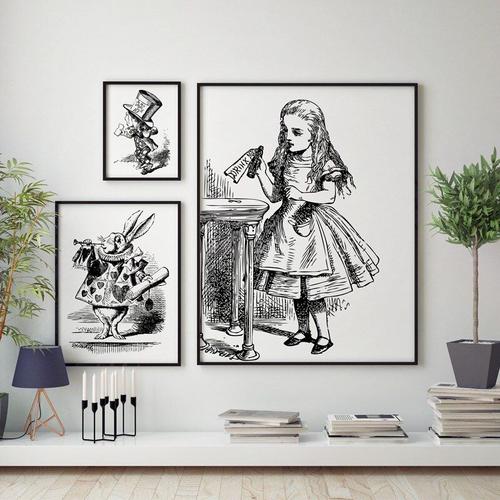 Affiche murale en toile imprimée avec Alice au pays des merveilles, tableau Vintage dessiné à la main, affiche de filles, décor de maison