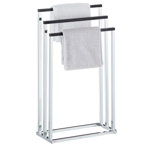 Porte-Serviettes Sur Pied Edoardo Portant Pour Linge De Bain Ou Vêtements Avec 3 Tringles, En Métal Chromé Et Bois Noir