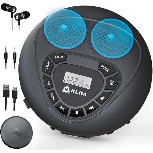 Speaker + NOUVEAUTÉ 2024 Lecteur CD Portable avec Haut-parleurs & Écouteurs + Lecteur CD Portable Rechargeable + Baladeur Lecteur CD Enfant/Adulte + Carte SD/TF + AUX + Lecteur CD Voiture