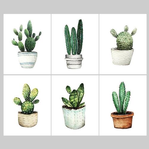 Affiche de Cactus en aquarelle nordique, toile d'art, plantes vertes, peinture de fleurs, décoration de maison moderne, tableau d'art mural pour salon