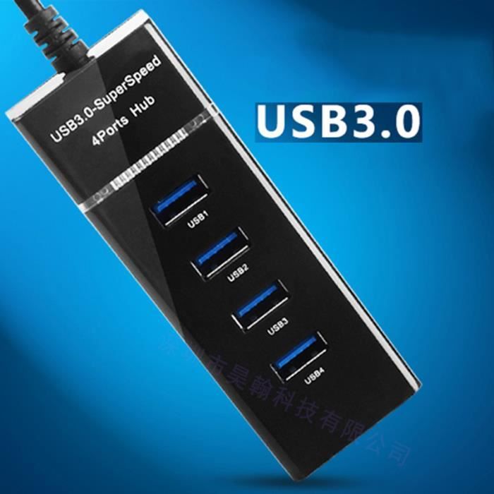 4-Port Hub USB 3.0 High Speed Ports Pour Ordinateur, Pc, Tablette (Noir)