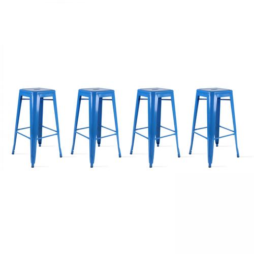 Lot De 4 Tabourets De Bar Acier Bleu Brillant