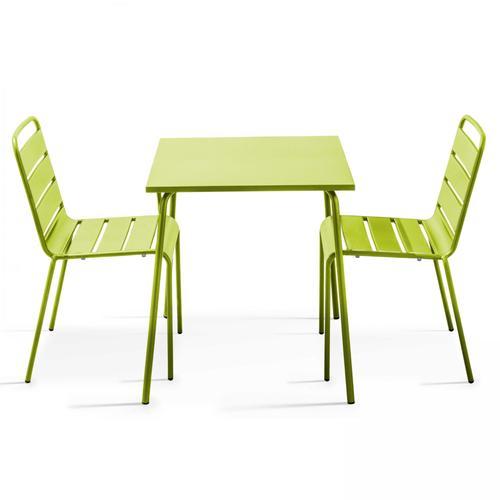 Table De Jardin Carrée Et 2 Chaises Acier Vert