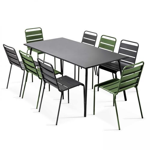 Ensemble Table Et 8 Chaises Métal Gris Et Vert