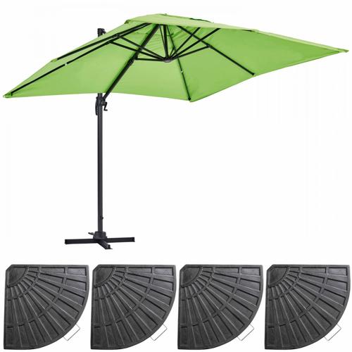 Parasol Déporté Et 4 Dalles Lestées Aluminium Vert