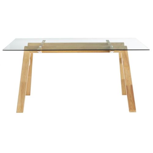 Table À Manger Design En Verre Transparent Et Bois L160 Cm Bacco