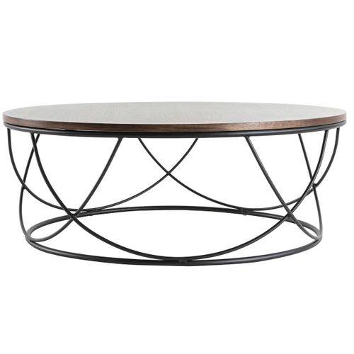 Table Basse Ronde Bois Foncé Et Métal Noir D80 X H30 Cm Lace
