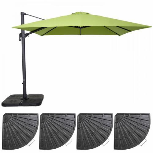 Parasol Déporté Et 4 Dalles Lestées Aluminium Vert