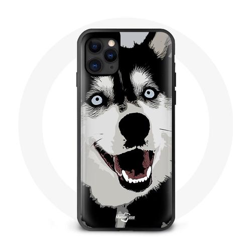 Coque Iphone 11 Chien Husky Noir Et Blanc Yeux Bleu