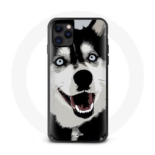 Coque Iphone 12 Pro Max Chien Husky Noir Et Blanc Yeux Bleu