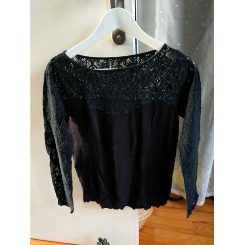 Pull Fin Naf-Naf Noir Avec Haut & Manches En Dentelle S