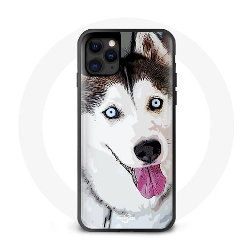 Coque Iphone 12 Pro Max Husky Noir Blanc Yeux Bleu