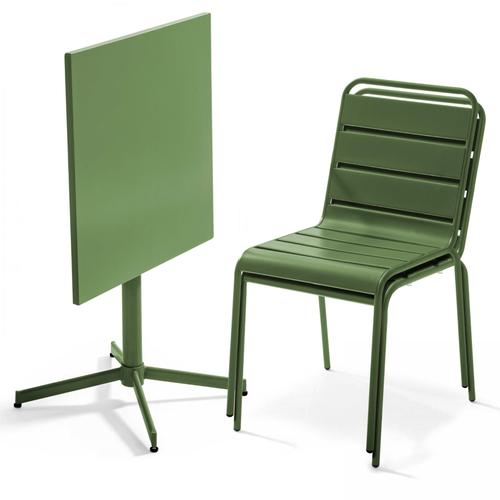 Table De Jardin Carrée Inclinable Et 2 Chaises En Métal Vert