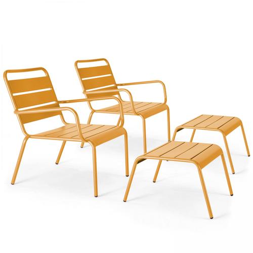 Lot De 2 Fauteuils Relax Avec Repose-Pieds En M?Tal Jaune