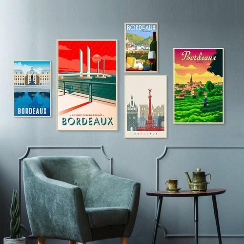 Toile de peinture de carte de voyage du pays du vin de France, affiche d'art mural Vintage Kraft, affiches d'art revêtues, décoration de maison