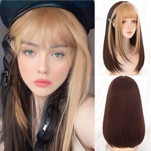 Perruque Synthétique Lolita Rose, 14 Pouces, Perruque De Cosplay, Avec Frange, Pour Fille