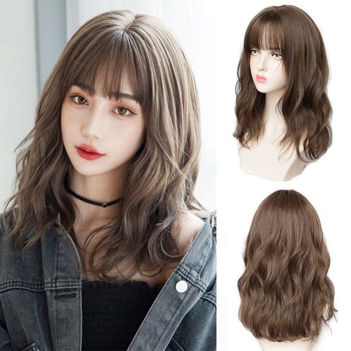 Perruque De Cosplay Courte Bouclée Brune Froide Avec Frange Pour Femmes, Cheveux Naturels Doux Et Résistants À La Chaleur