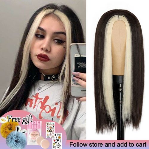 Perruque Synthétique Lisse Et Longue À Reflets Blonds, Perruque De Cosplay Pour Filles