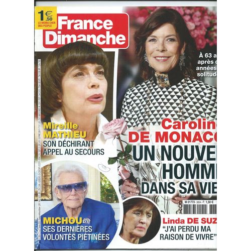 France Dimanche 21/02/2020 Caroline De Monaco, Mireille Mathieu, Michou, Linda De Suza, Jenifer, Elthon John, Françoise Hardy, Sabine Paturel, John Lennon, Graeme Allwright, Dave, Michel Sardou
