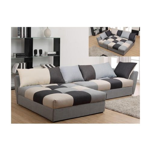 Canapé D'angle Convertible En Tissu Romane - Gris - Angle Gauche