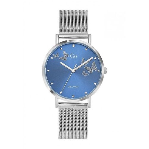 Go Girl Montre Femme Acier Milanais Cadran Bleu Et Papillons 695361